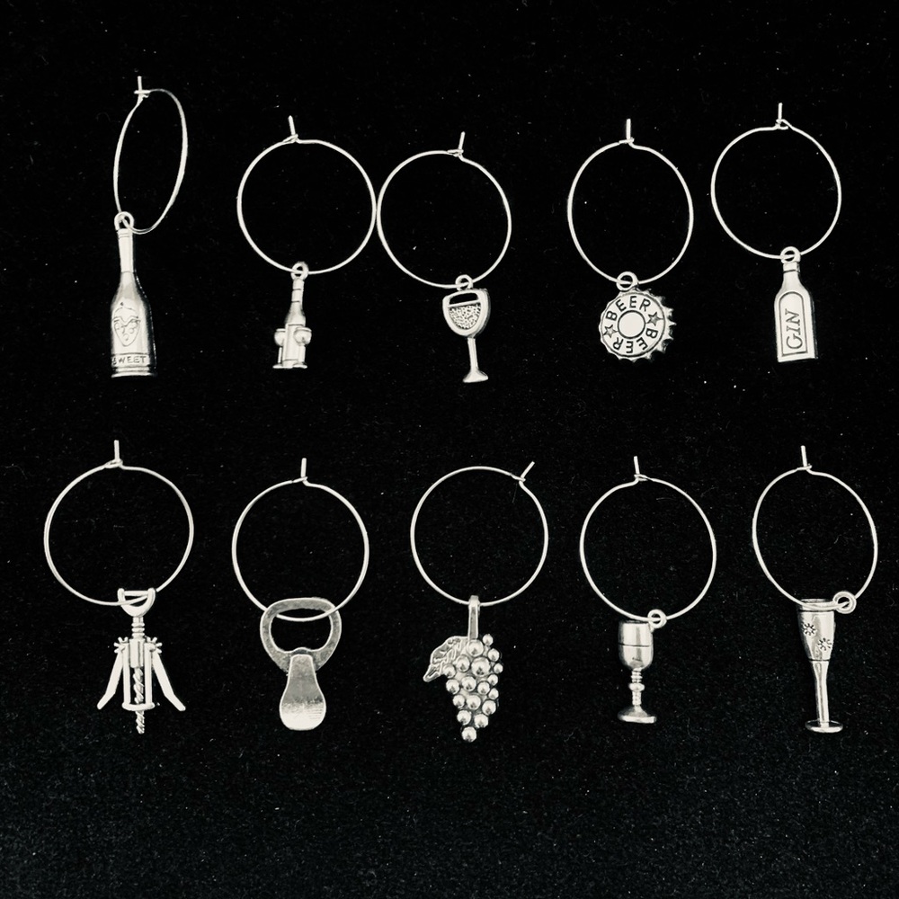 Wine/Drinks themed Wine Glass charm tags set of 10
